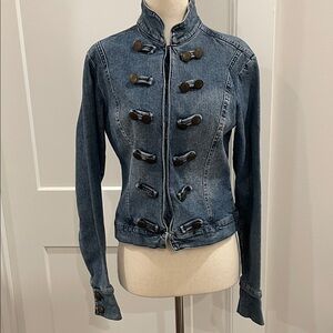 Boston Proper Dark Blue Denim Jacket with Button Accents